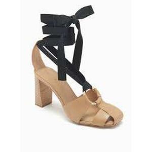Ulla Johnson Ollie Tan Leather Ankle Tie Block Heel Sandals Gold Ring Size 40